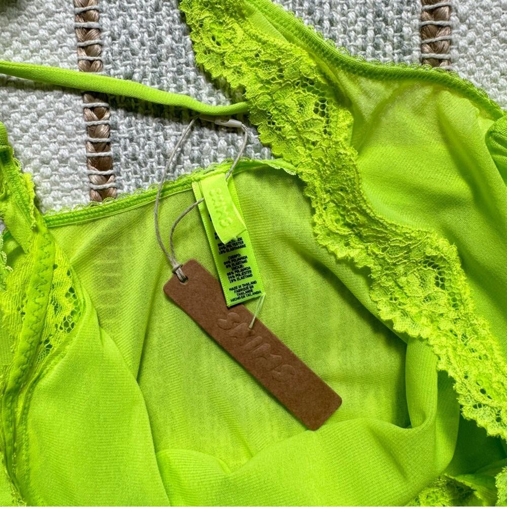 Skims Summer Mesh Lace Plunge Neon Green Highlighter Sleeveless Long Dress 2X - Picture 8 of 10